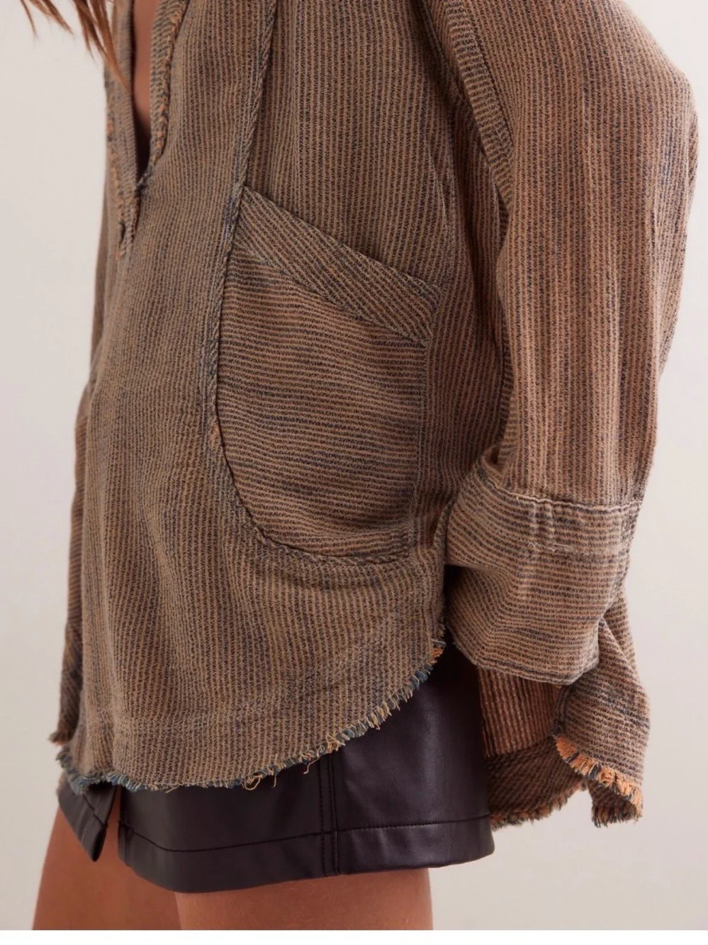 Free People We The Free By The Shore Slouchy Shirt Deep V-Neck Railroad Stripes - Picture 5 of 16